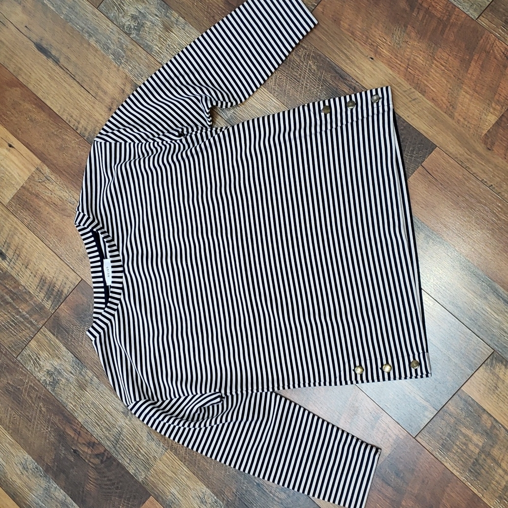Reiss Navy Blue and White Breton Striped Top, Size Small